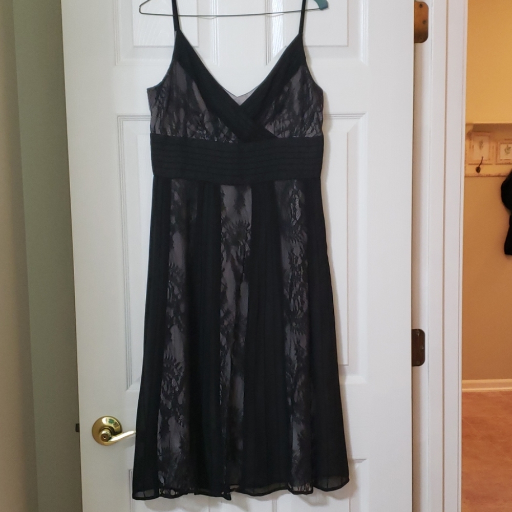 Ann Taylor Loft Lace slip dress. Black/Silver
